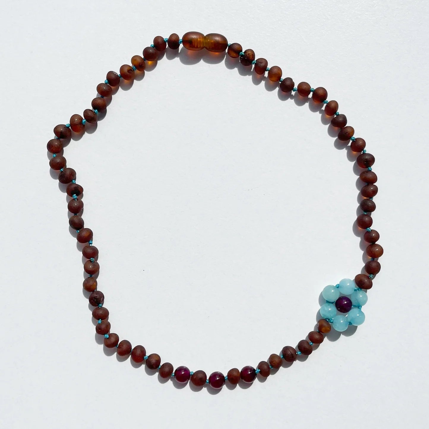 【seeeeeeikoconut76さま専用ページ】Amber Necklace with flower -Raw cognac- 40cm