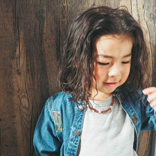 Amber Necklace - Raw Cognac + Aquamarine - 32cm