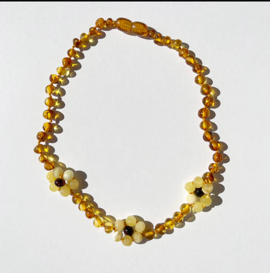 【marii_urmさま専用ページ】Amber Necklace with flowers - Honey - 40cm