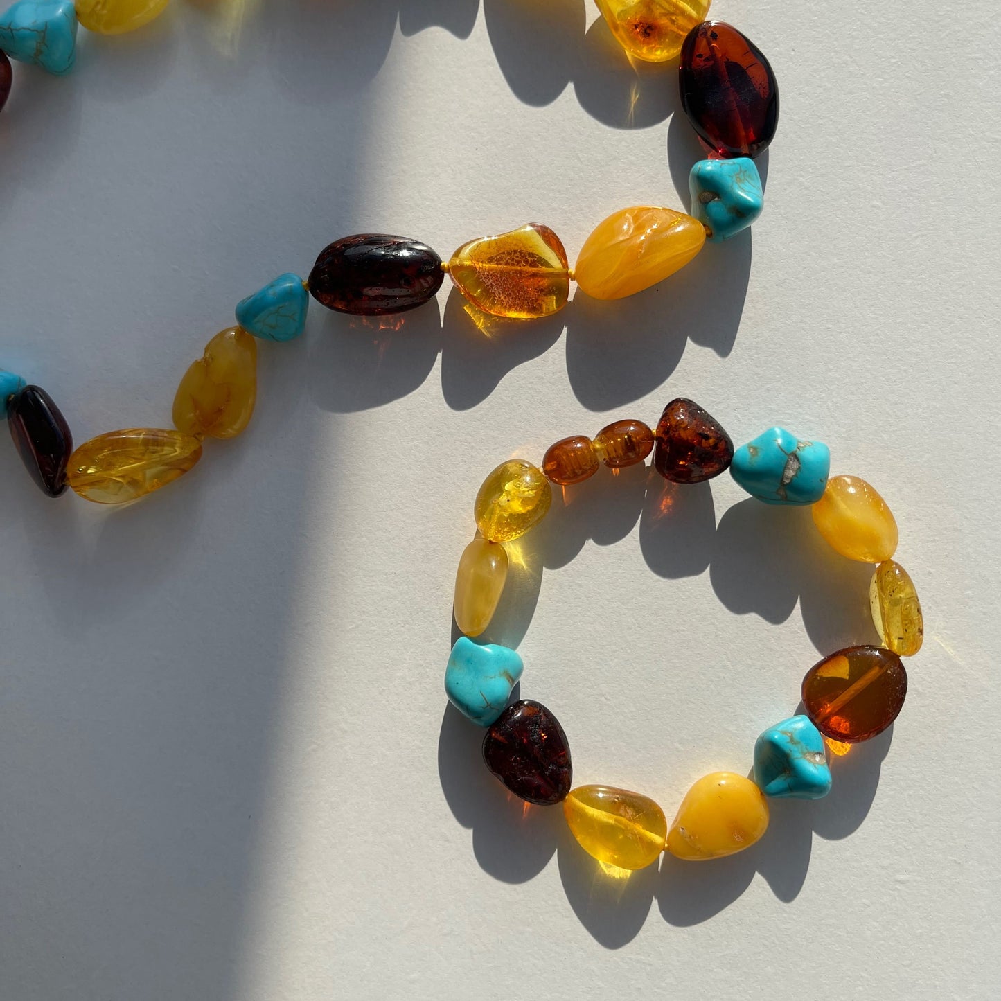 Amber bracelet with turquoise- Multi Colors - 15cm