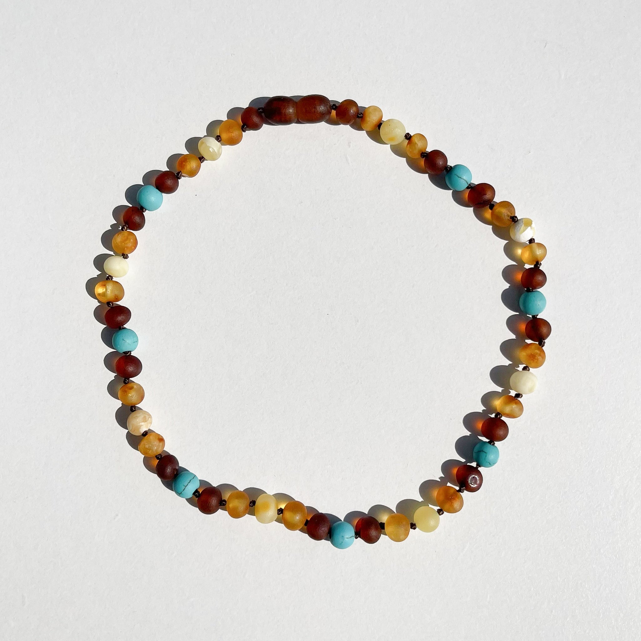 【8___emma___8さま専用ページ】Amber Necklace with turquoise - Unpolished Multi  Colors - 32cm