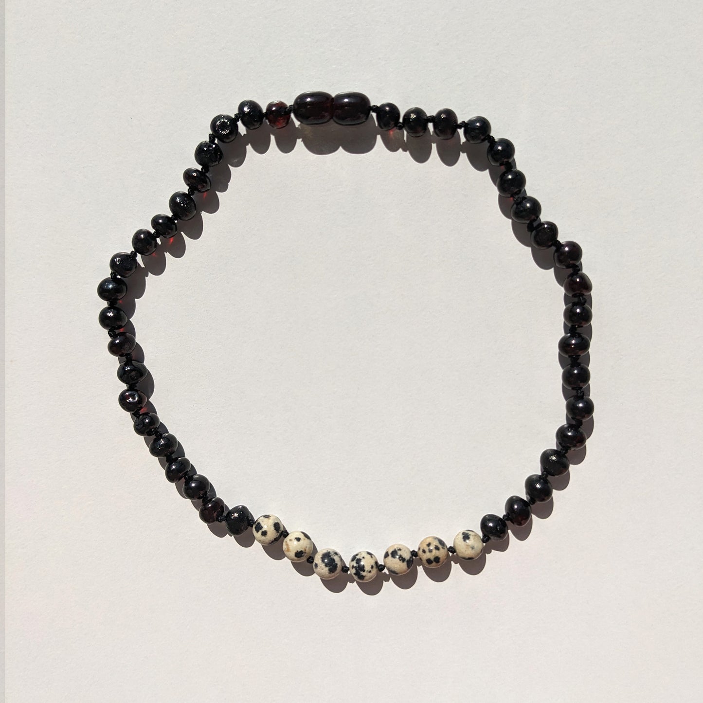 [OUTLET]  Amber Necklace with Dalmatian jasper - Cherry - 32cm