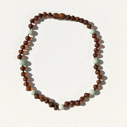【saano_a30さま専用ページ】Amber Necklace -Raw cognac + amazonite - 40cm