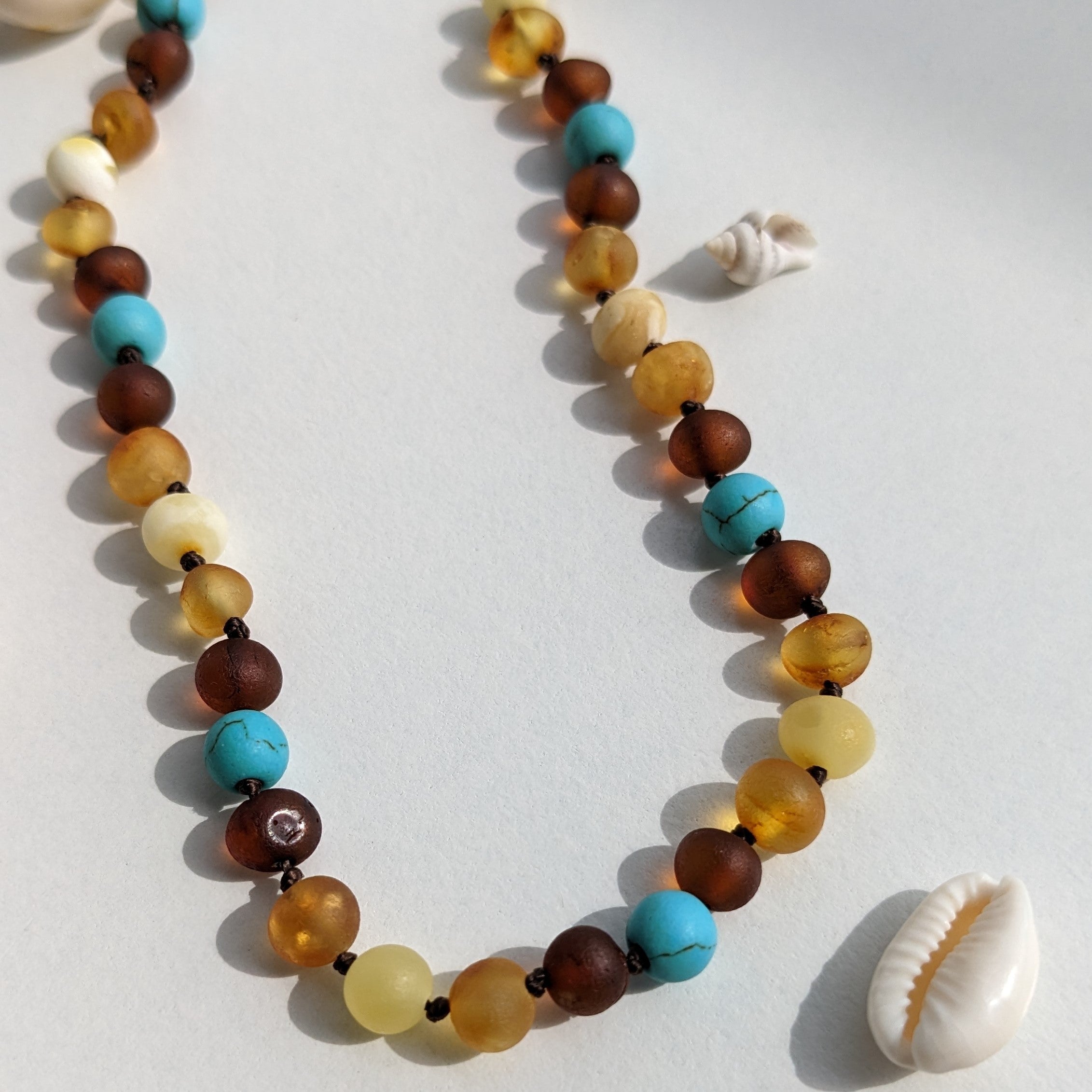 【8___emma___8さま専用ページ】Amber Necklace with turquoise - Unpolished Multi  Colors - 32cm