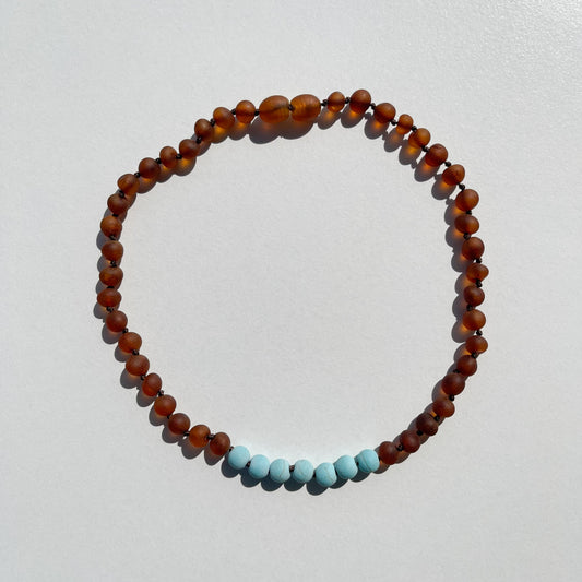 【hi_auntiemihoさま専用ページ】Amber Necklace with turquoise - Raw Cognac - 32cm