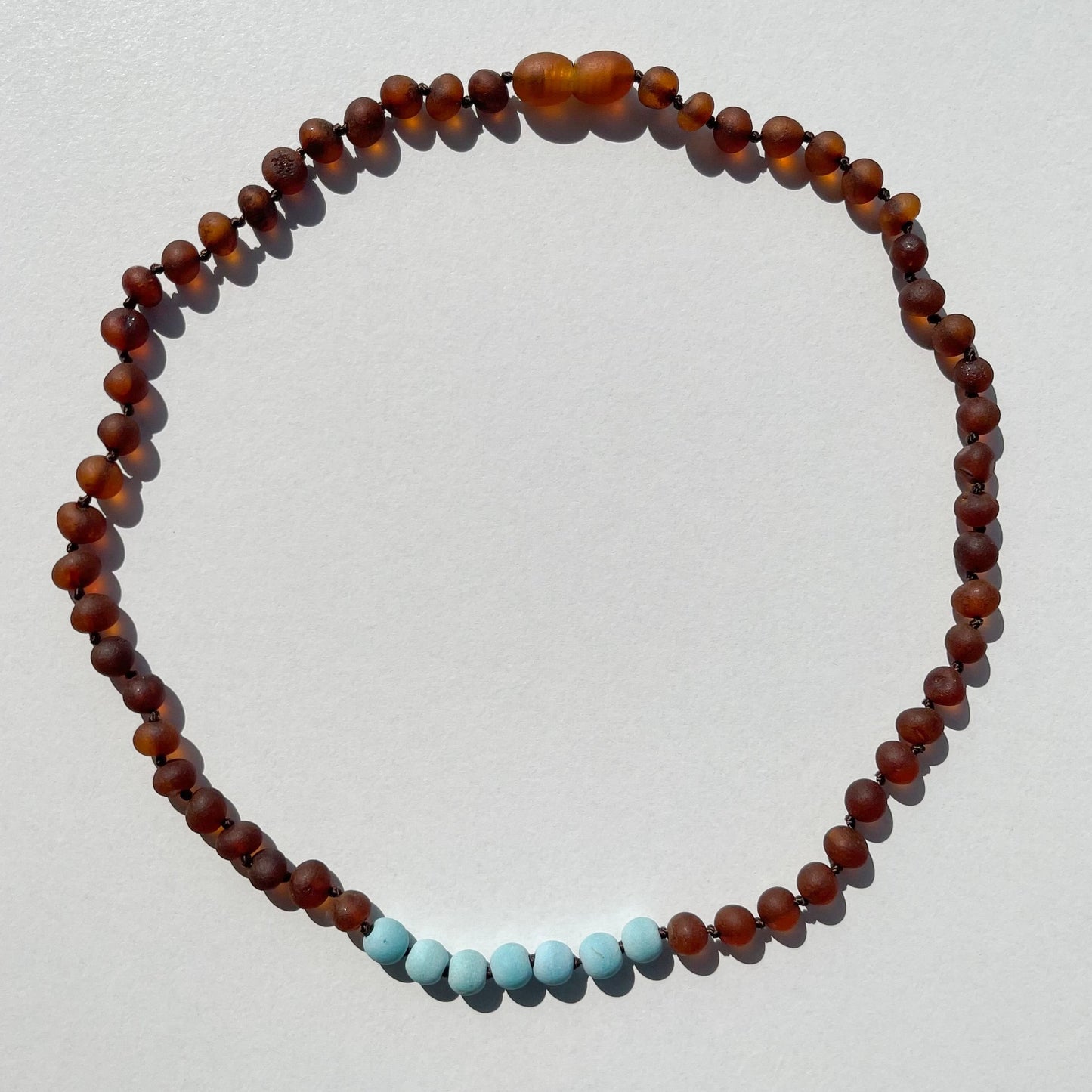 Amber Necklace with turquoise - Raw Cognac - 45cm