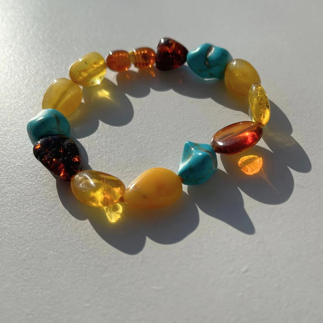 【生山さま専用】Amber Bracelet with turquoise- Multi Colors - 18cm