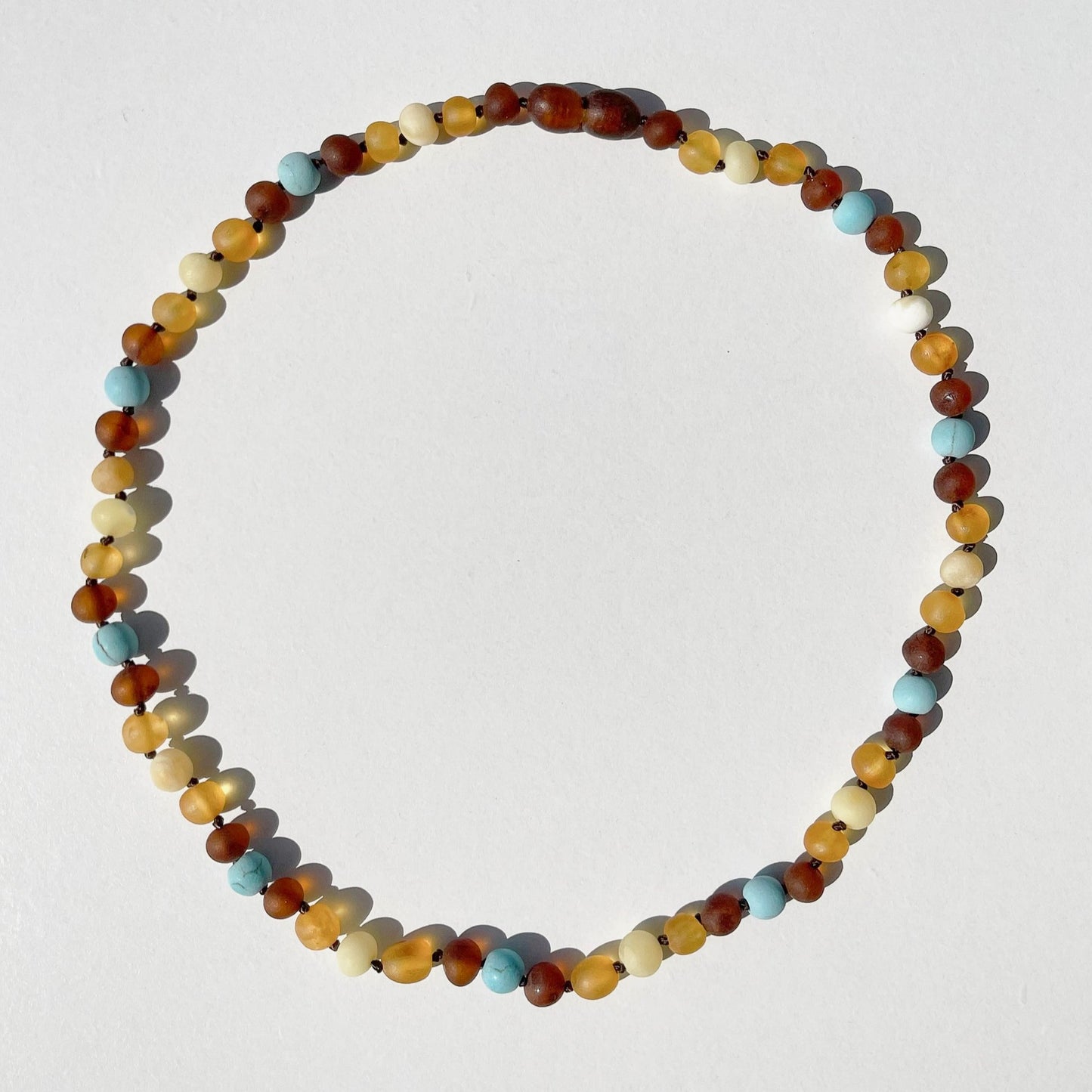 Amber Necklace with turquoise - Unpolished Multi Colors - 45cm