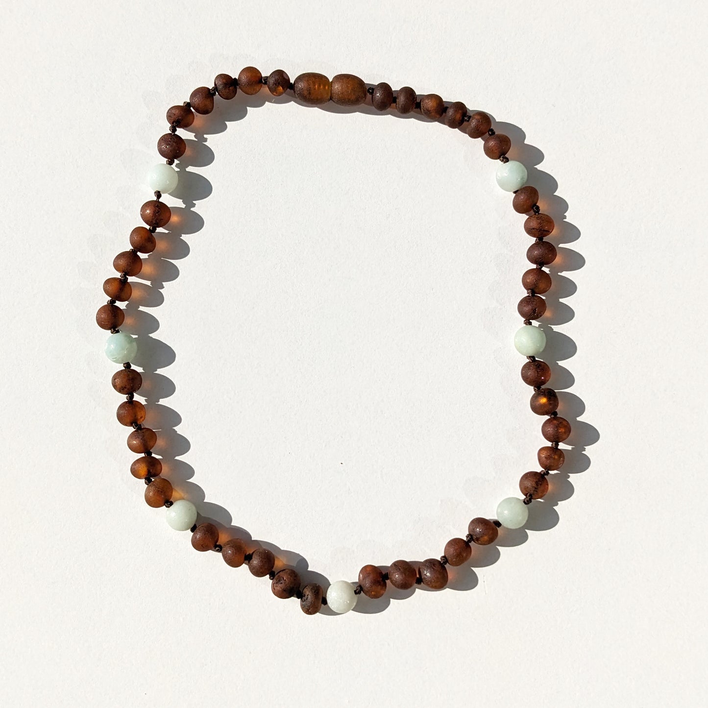 Amber Necklace - Raw Cognac + Aquamarine -  40cm