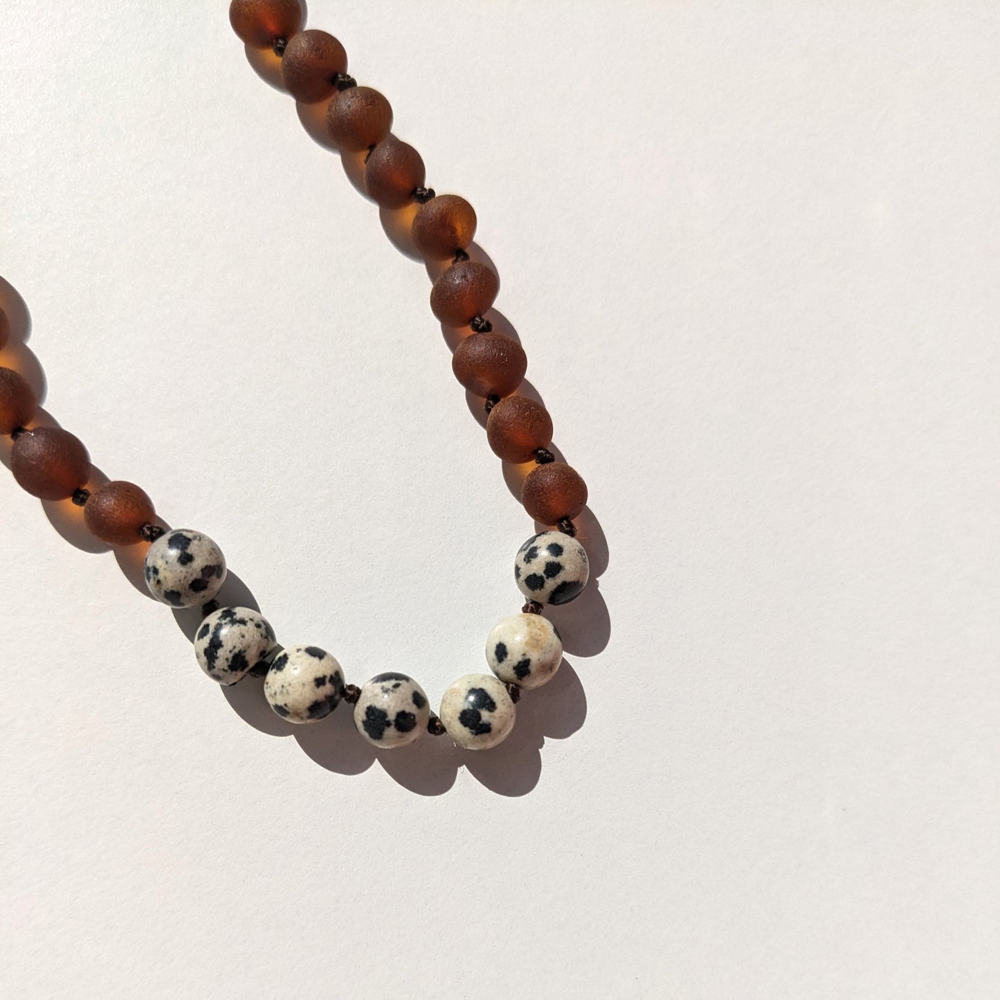 Amber Necklace with Dalmatian jasper - Raw Cognac - 32cm