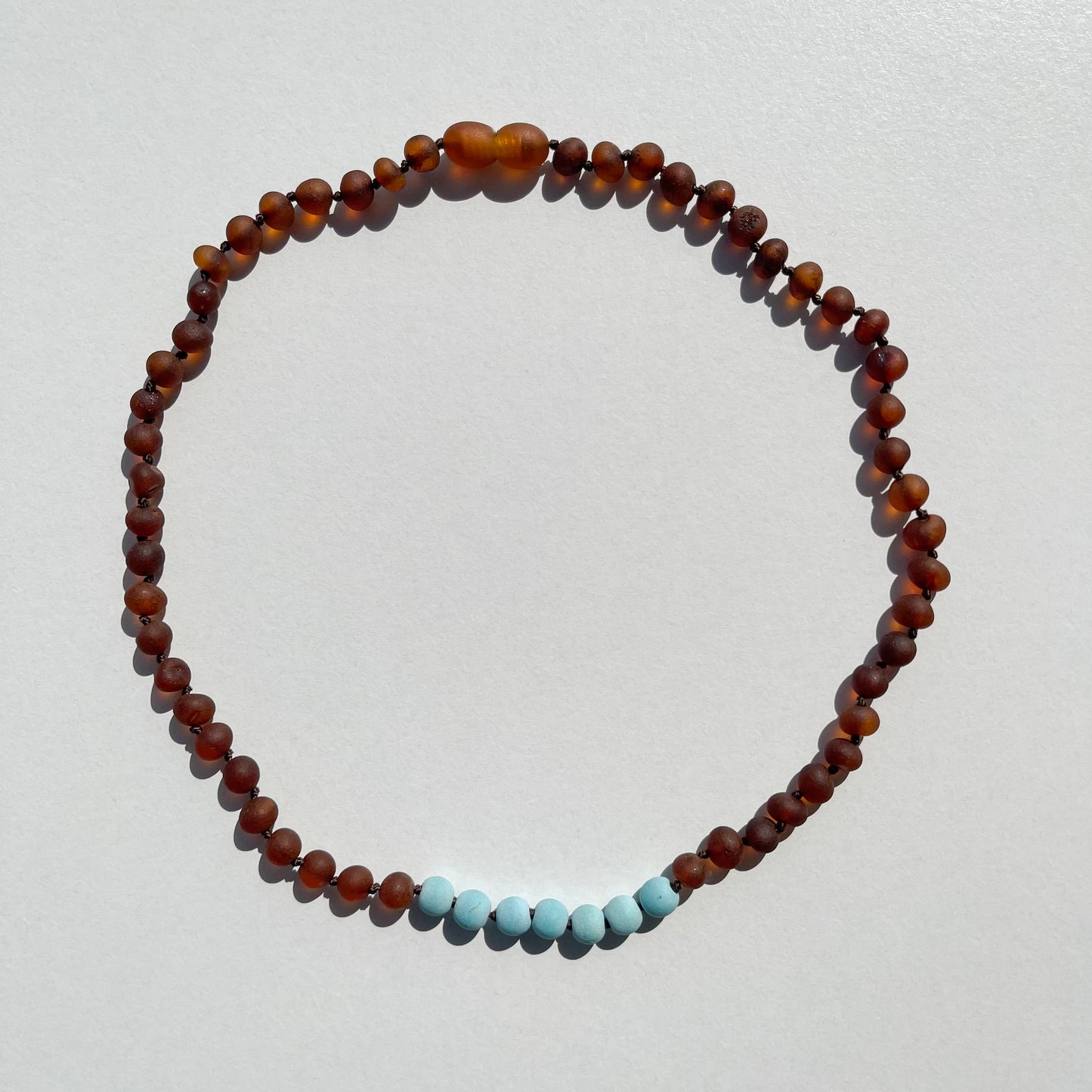 Amber Necklace with turquoise - Raw Cognac - 40cm