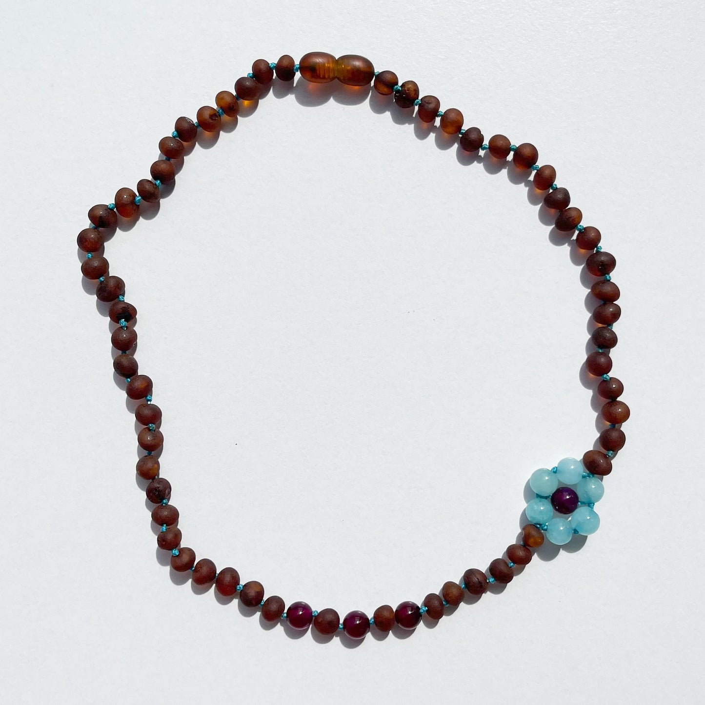 Amber Necklace with flower -Raw cognac- 40cm