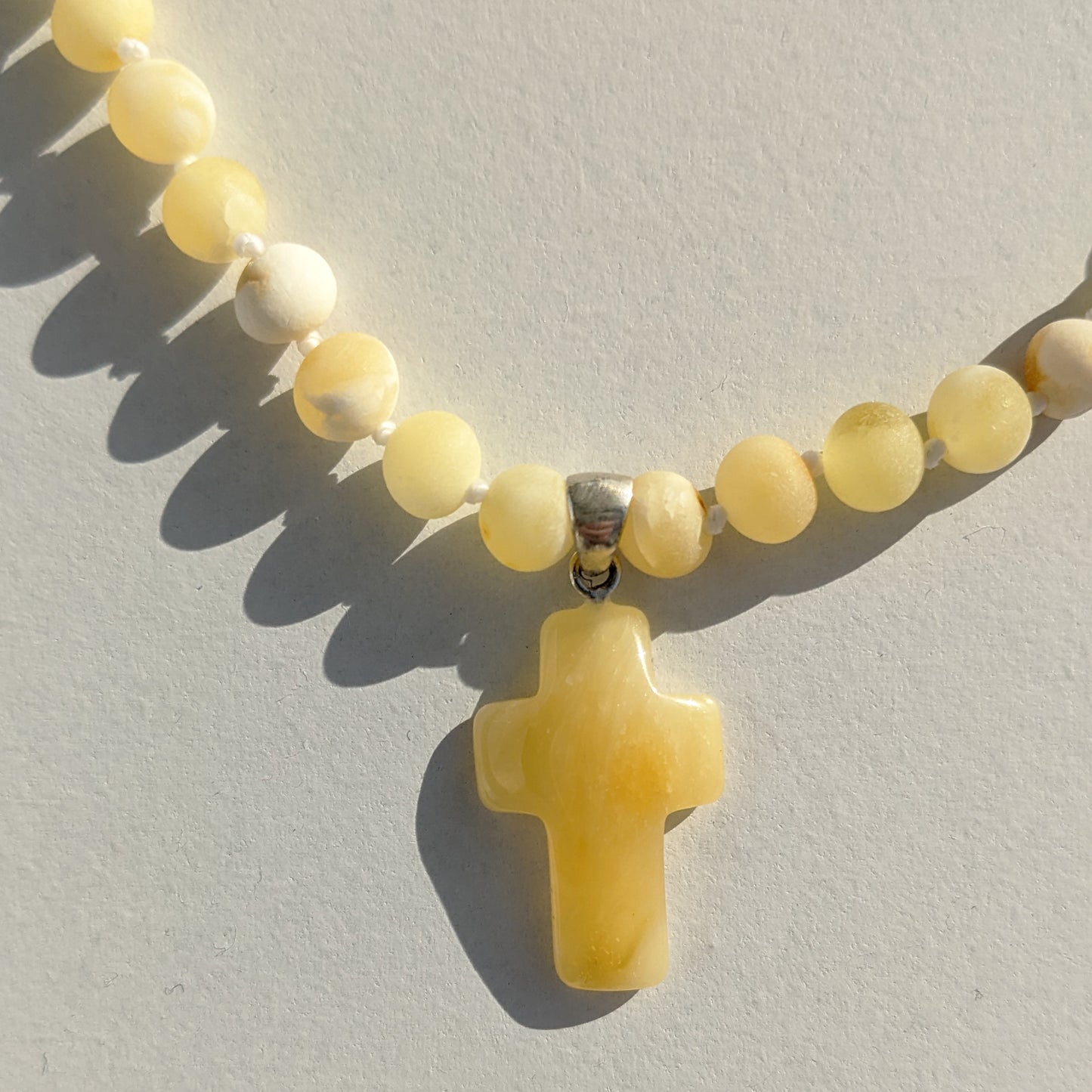 Amber Necklace with Cross - Raw butter - 32cm